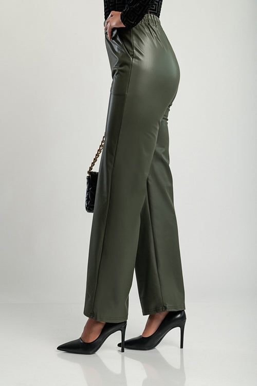 Olive Faux leather pant