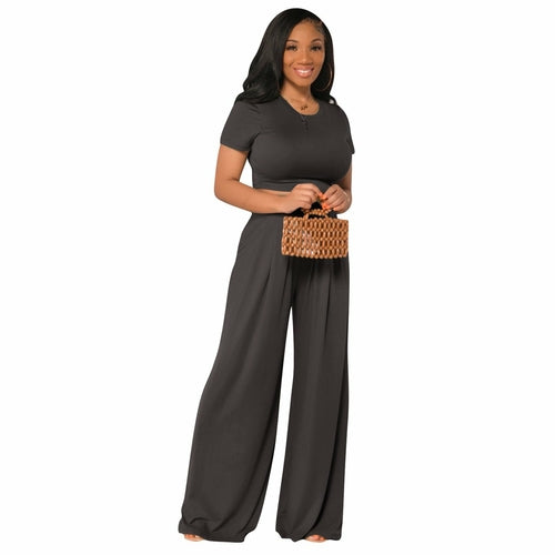 Short Sleeve O Neck T-shirt Top and Wide-leg Pants