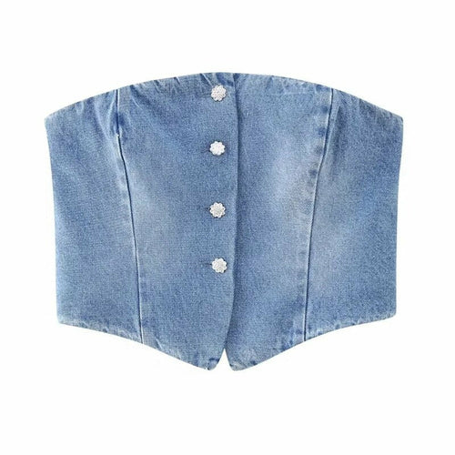 Strapless Denim Corset Crop Top