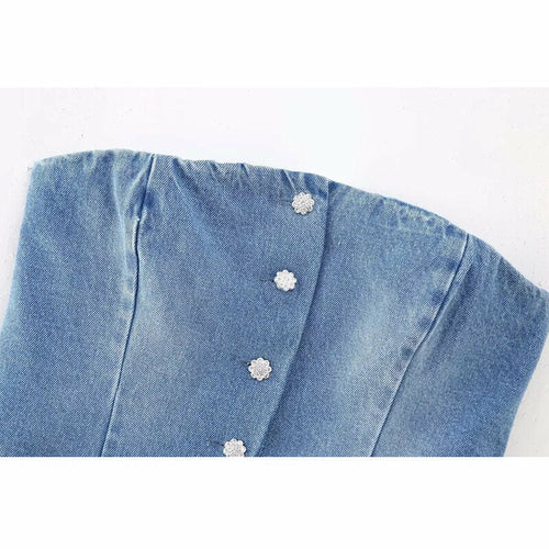 Strapless Denim Corset Crop Top