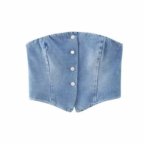 Strapless Denim Corset Crop Top