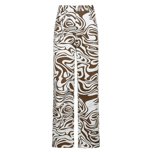 High-waist paisley pattern streetwear straight pants