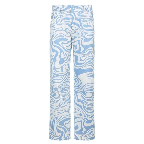 High-waist paisley pattern streetwear straight pants