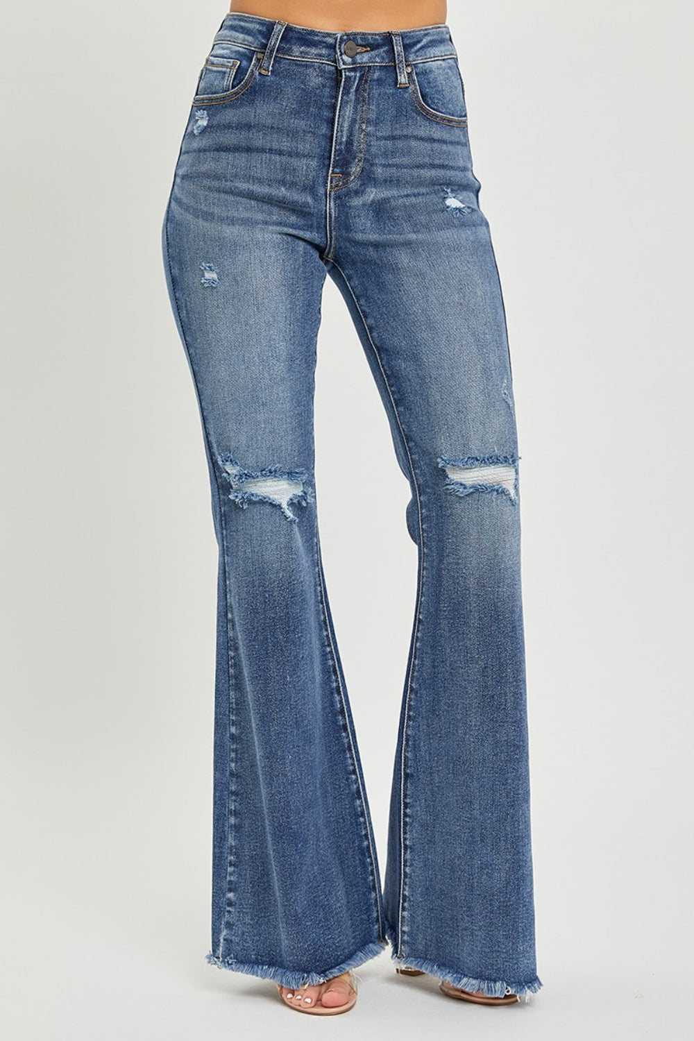 High Waist Distressed Flare Jeans